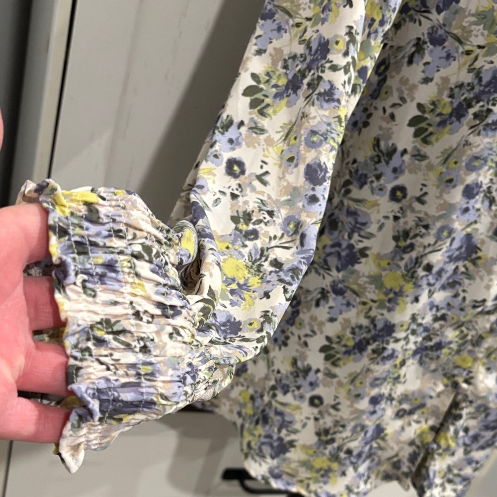 Maurices Floral Blouse in Cream, Blue, and Yellow - Picture 4 of 8